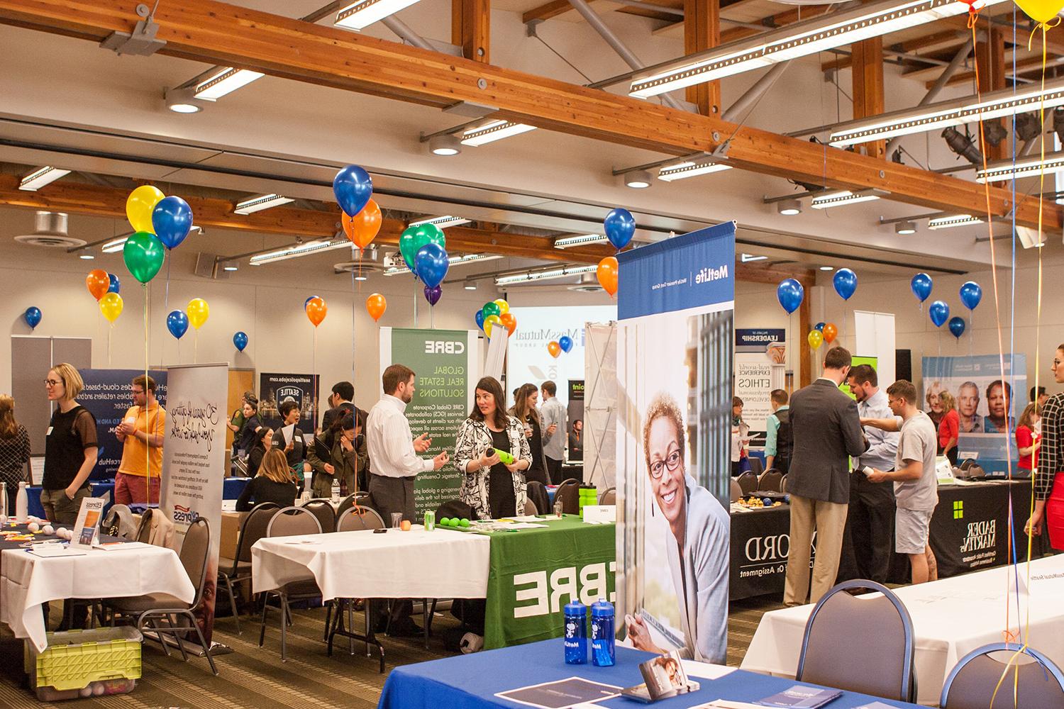 A networking event is held in Gwinn Commons